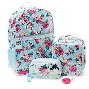 Backpack and Lunch Tote Set, 4-Piece, Floral Print Mint Zest